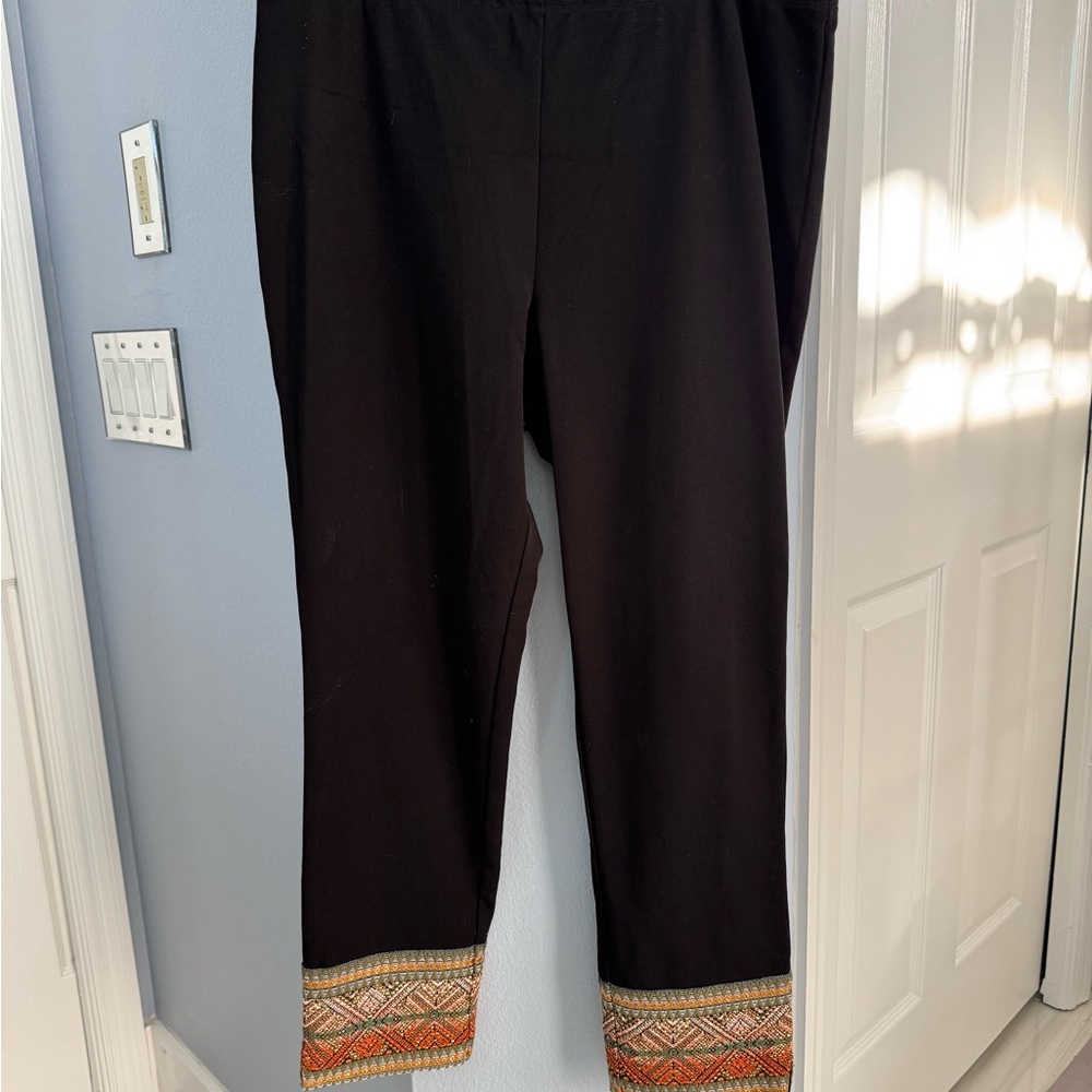 Karen Kane Black Pants with Embroidered Hem